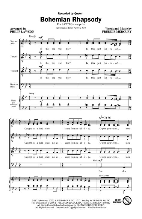 Bohemian Rhapsody Arr Philip Lawson SATB Choir Sheet Music