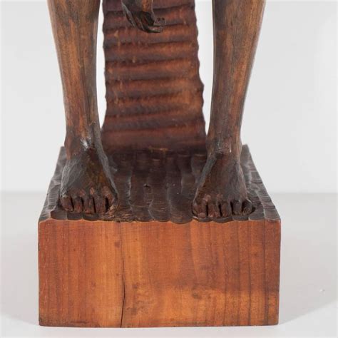 Hand Carved Wood Contemplative Seated Nude Sculpture By Aldo Calo For