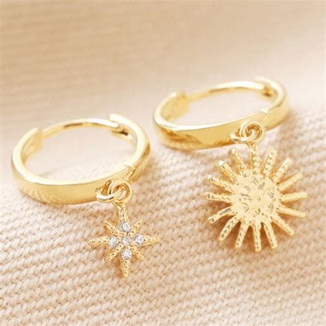 Sunburst And Star Huggie Hoop Earrings In Gold Lisa Angel