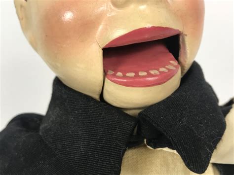 Vintage Puppet Doll With String In Back To Operate Mouth Composition