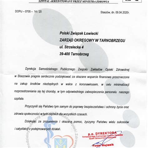 Ministerstwo zdrowia wydało specjalne rozporządzenie, w którym określono zasady postępowania ze zwłokami osób, które zmarły w wyniku zakażenia koronawirusem. Podziękowania za wsparcie finansowe w walce z COVID-19 - PZŁ Tarnobrzeg