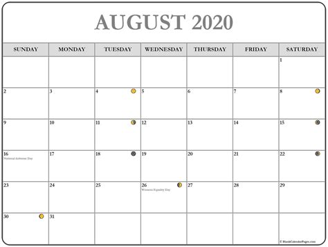 Moon Phases Calendar For August 2020 Moon Phase Calendar Lunar