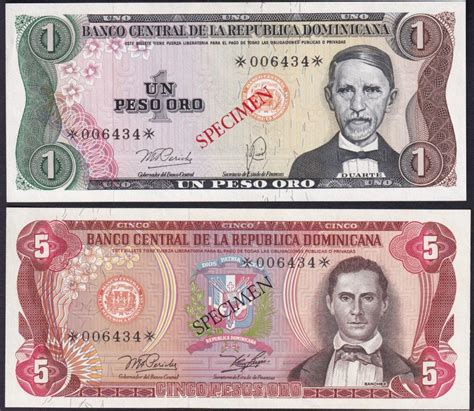 dominican republic 1978 eight note specimen set 1 peso to 1000 pesos the purple penny