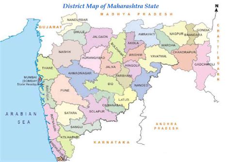 Cities, places, streets and buildings on the sattellite photo map. Maharashtra Map Political district wise Marathi