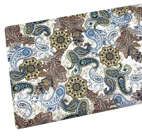 Blue And Brown Floral Paisley Fabric Fabric By The Yard Fat Etsy