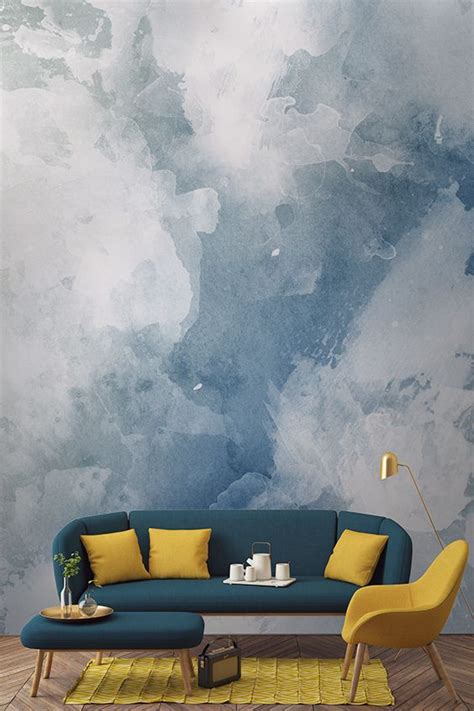 Blue And White Watercolor Wallpaper Grunge Style Muralswallpaper