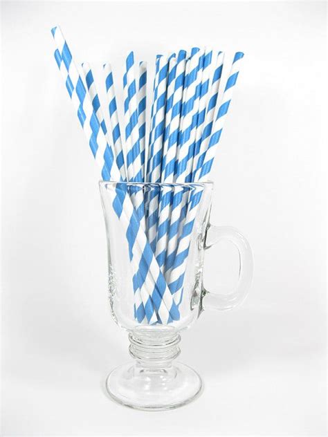 25 Blue Stripe Paper Straws Blue Paper Straws Blue Party Etsy Paper