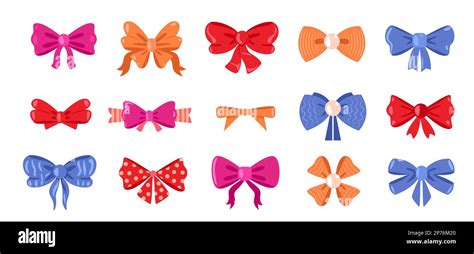 Bows With Ribbons Cute Hair Bowknot And T Package Tied Elements Cartoon Colorful Woman