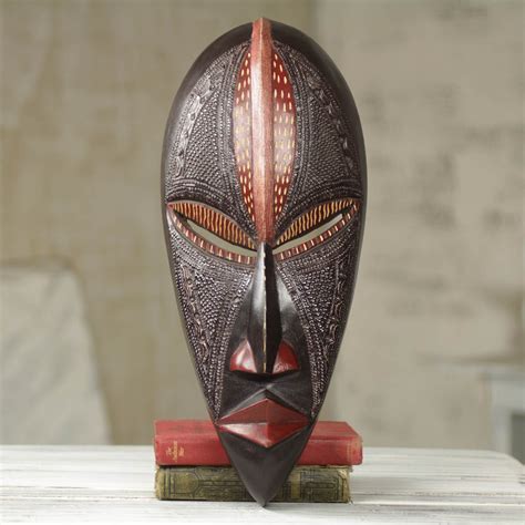 African Wood Wall Mask Original Artisan Design Akokoudurufuo Novica