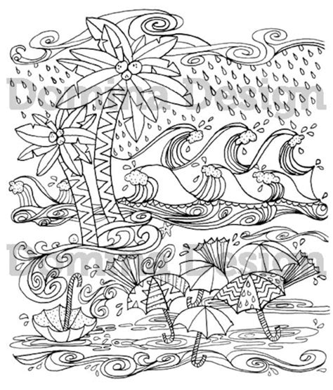 Adult Coloring Page Hurricane At The Beach Download Now Etsy