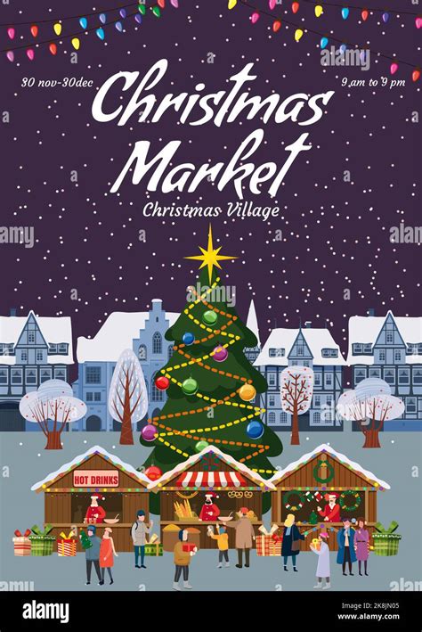 Christmas Market Poster Template Xmas Fair Card With Decorated