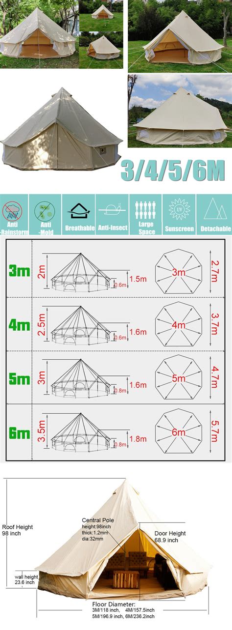 New 3m 4m 5m 6m Large Bell Tent Waterproof Cotton Canvas Glamping
