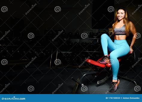 Fitness Woman Pumping Up Muscles Workout In Gym Stock Image Image Of Body Biceps 176150033