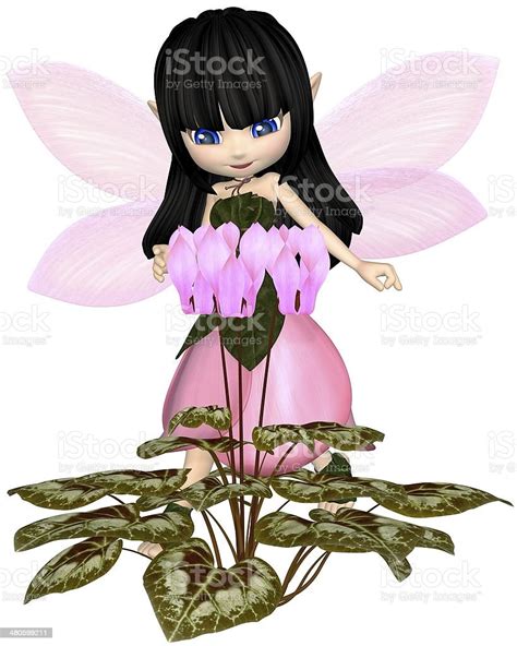 Cute Toon Pink Cyclamen Fairy Standing Stock Photo Download Image Now