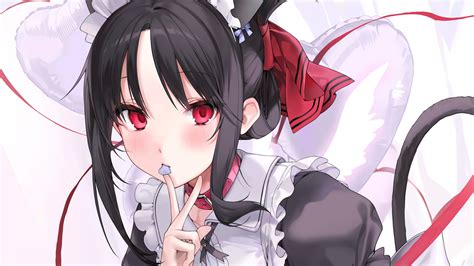 Hình nền Kaguya Sama Love is War Anime cô gái mắt đỏ miêu nữ tóc đen Unxi x