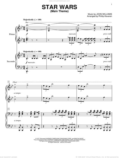 Williams Star Wars Main Theme Sheet Music For Piano Four Hands