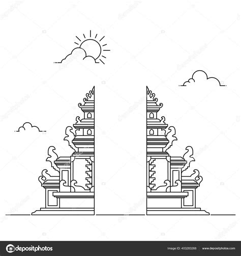 Grand Gate Bali Gambar Vectorline Kuil Hindu Cocok Untuk Latar — Stok