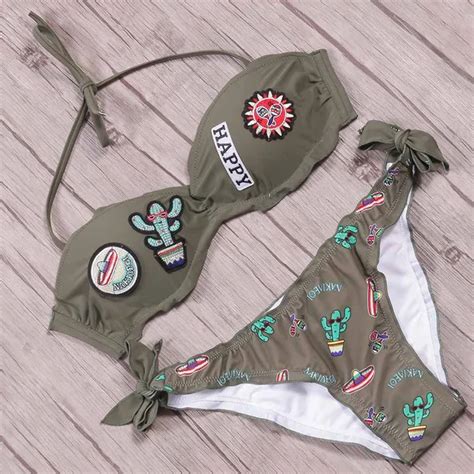 Buy Nakiaeoi Bikini 2018 Swimwear Women Ruffle Halter Swimsuit Embroidery