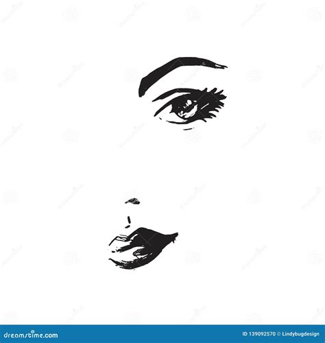 A Sketchy Portrait Of A Woman S Face Eye And Lips Stock Vector