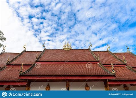Thai Temple Roof With Blue Sky Stock Image Image Of Background
