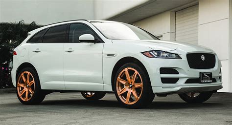 Jaguar F Pace Tries Brushed Gold Wheels On For Size Carscoops