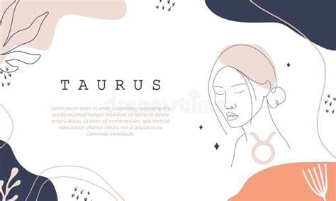 Taurus Zodiac Sign One Line Drawing Astrological Icon With Abstract Woman Face Stock Vector