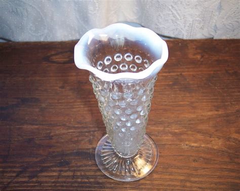 Vintage Fenton Fluted Hobnail Vase With White Opalescent Ruffled Rim Etsy