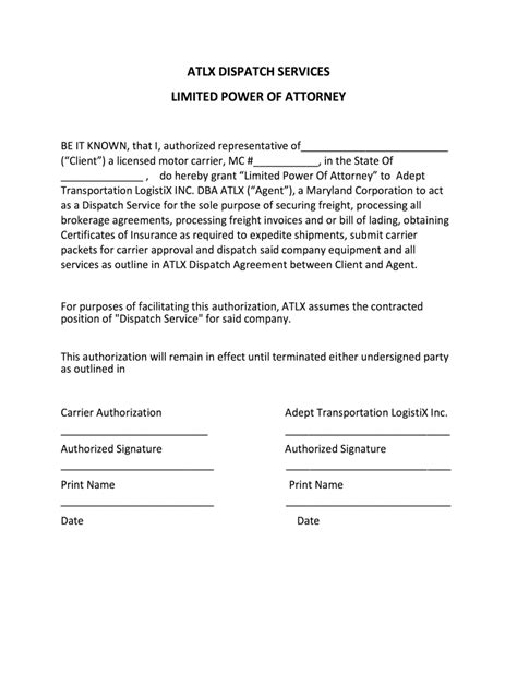 Dispatcher Power Of Attorney Fill Online Printable Fillable Blank
