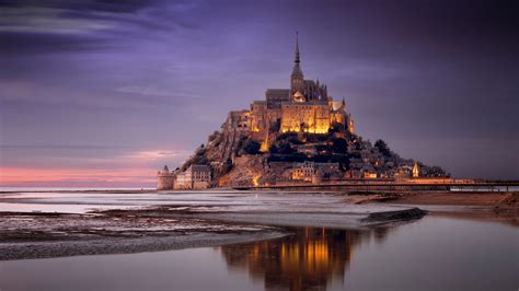 France Monastery Mont Saint Michel Normandy Reflection Hd Travel