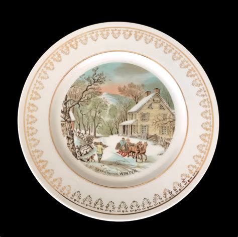 Vintage Currier And Ives Decorative Plates With A Snowy Winter Etsy