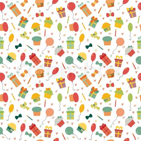 Cute Happy Birthday Seamless Pattern With Colorful Party Elements