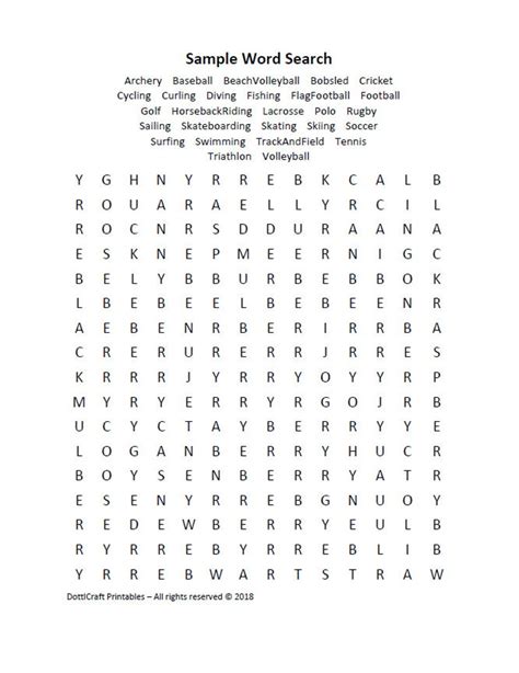 Outdoor Sports Word Search Puzzle Printable Seek Find Etsy
