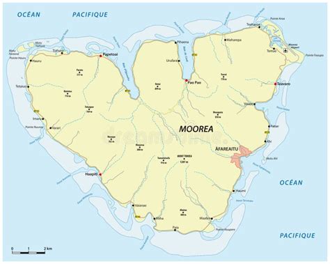 Vector Road Map Of The Island Of Moorea In French Polynesia Stock