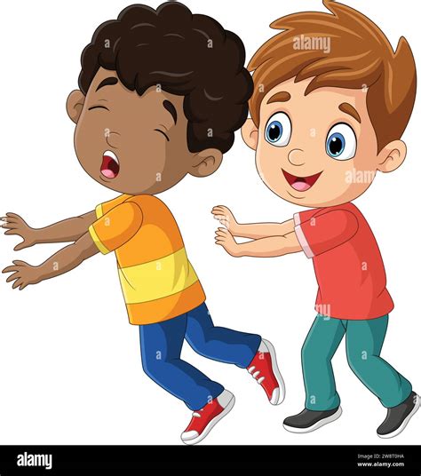 Cartoon Little Boy Pushing His Friend Stock Vector Image And Art Alamy