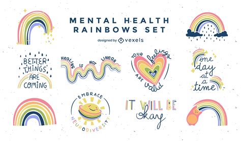 Mental Health Rainbows Flat Badges Set Vector Download