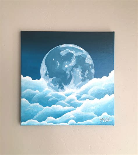 Big Blue Moon 12x12 Acrylic Original Painting Dreamy Etsy