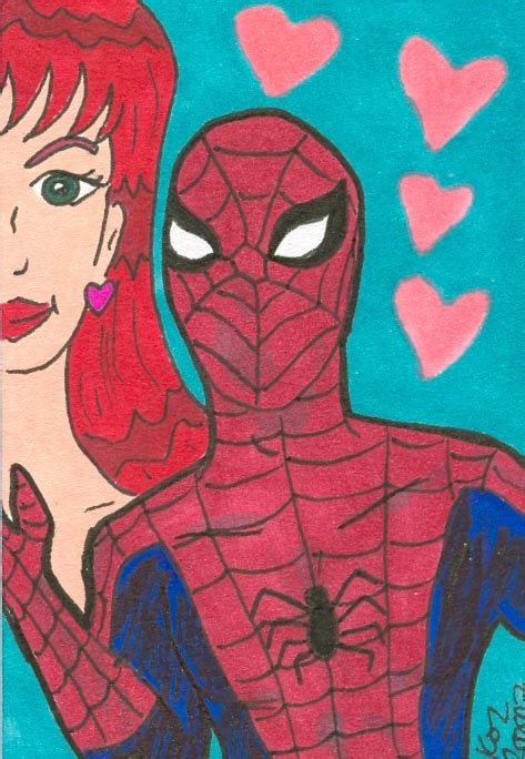 spider man and mary jane in kor watkins s aceo art cards comic art gallery room