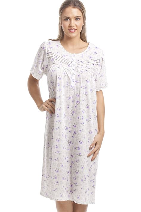 Classic Lilac Floral Print White Short Sleeve Nightdress
