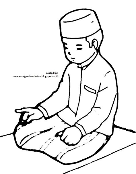 Gambar Mewarnai Gambar Sketsa Kartun Anak Muslim 17 Shalat Mengaji Di