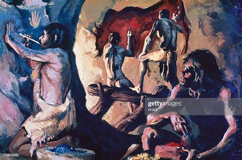 Prehistory Upper Paleolithic Homo Sapiens Painting A Bison During A