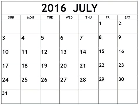 July 2016 Weekly Printable Calendar Printable Calendar Templates