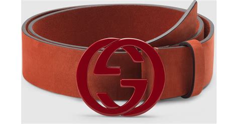 Gucci Red Suede Belt With Interlocking G Buckle For Men Lyst
