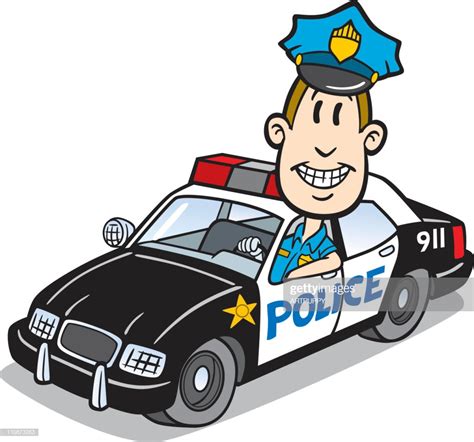 Cartoon Cop In Police Car High Res Vector Graphic Getty