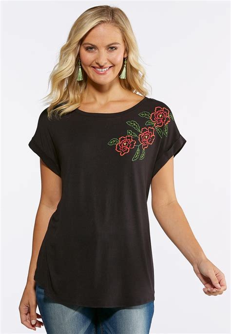 Plus Size Floral Embroidered Tee Tees Knit Tops Cato Fashions Cato