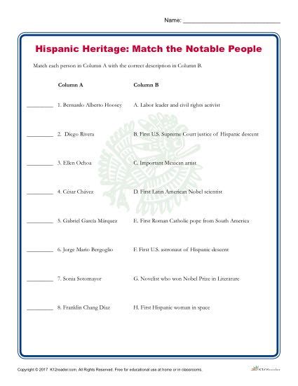 Free Hispanic Heritage Month Worksheets
