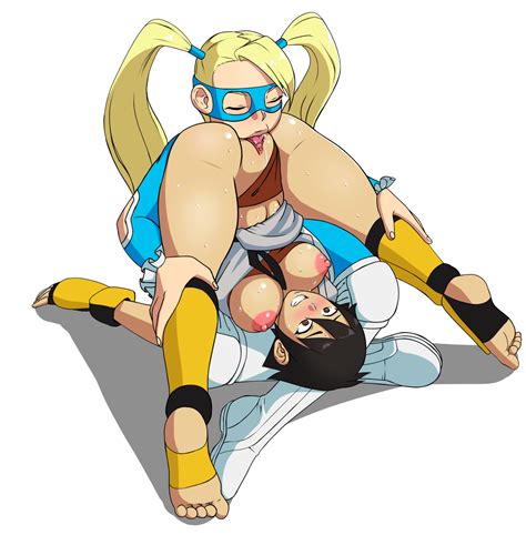 Rule 34 2girls Black Hair Blonde Hair Blush Boots Breasts Breasts Out Brown Eyes Capcom