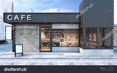 Front View Cafe Shop Restaurant Design Modern Loft Metal Sheet Black White Cafe Text Wall