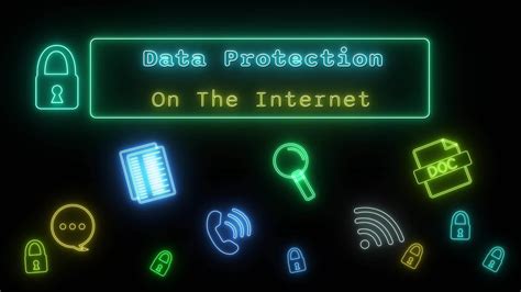 Data Protection On The Internet Neon Green Yellow Fluorescent Text Animation Blue Frame On Black