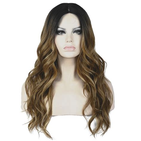 Strongbeauty Womens Ombre Wig Long Curly Hair Brown With Dark Root