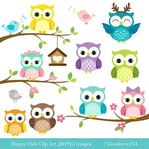 Happy Owls Clip Art Digital Owls Clipart Cute Owls Clipart